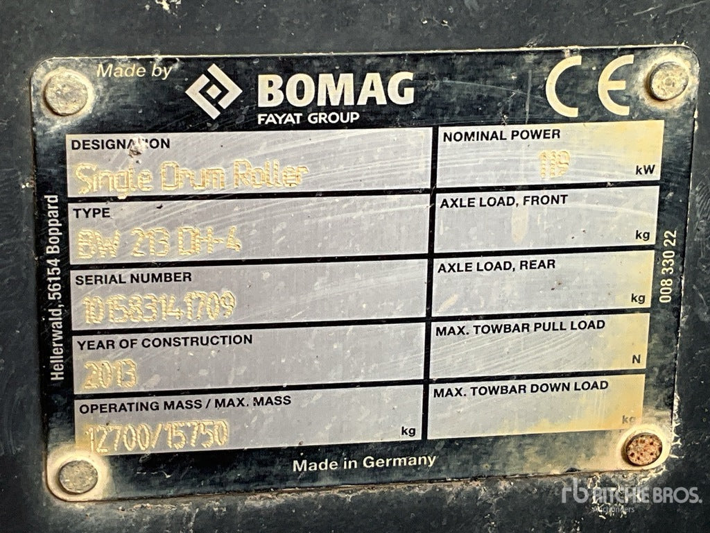 2013 Bomag BW213DH-4 Smooth Drum Compactor